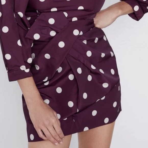 NEW!!! Zara Dark Burgundy Polka Dot Skirt - Picture 2 of 6